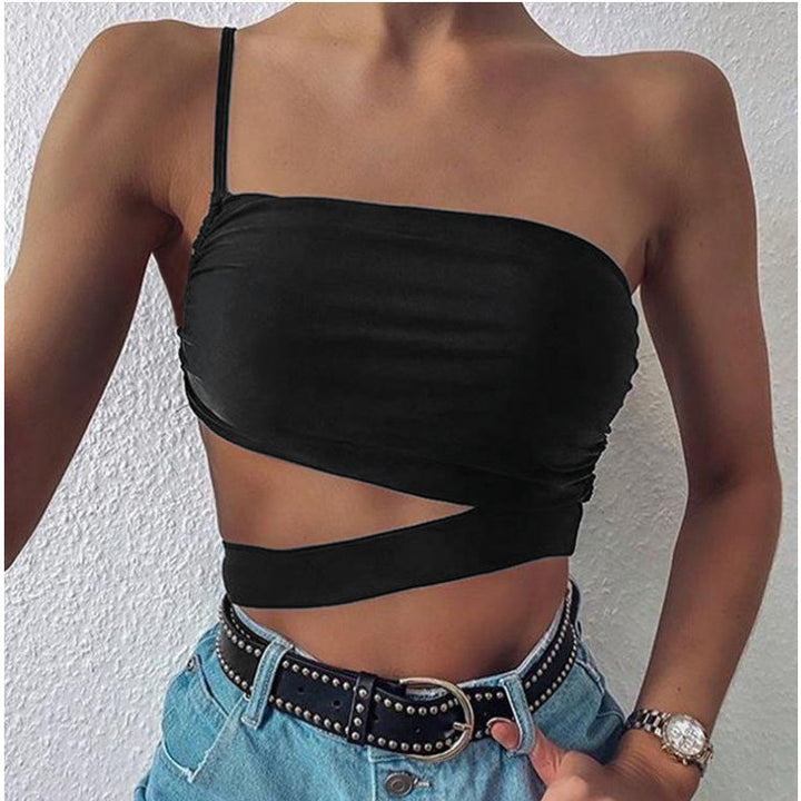 Dame asymmetrisk Crop-Top med indpakningsdetalje og justerbare stropper Stilla