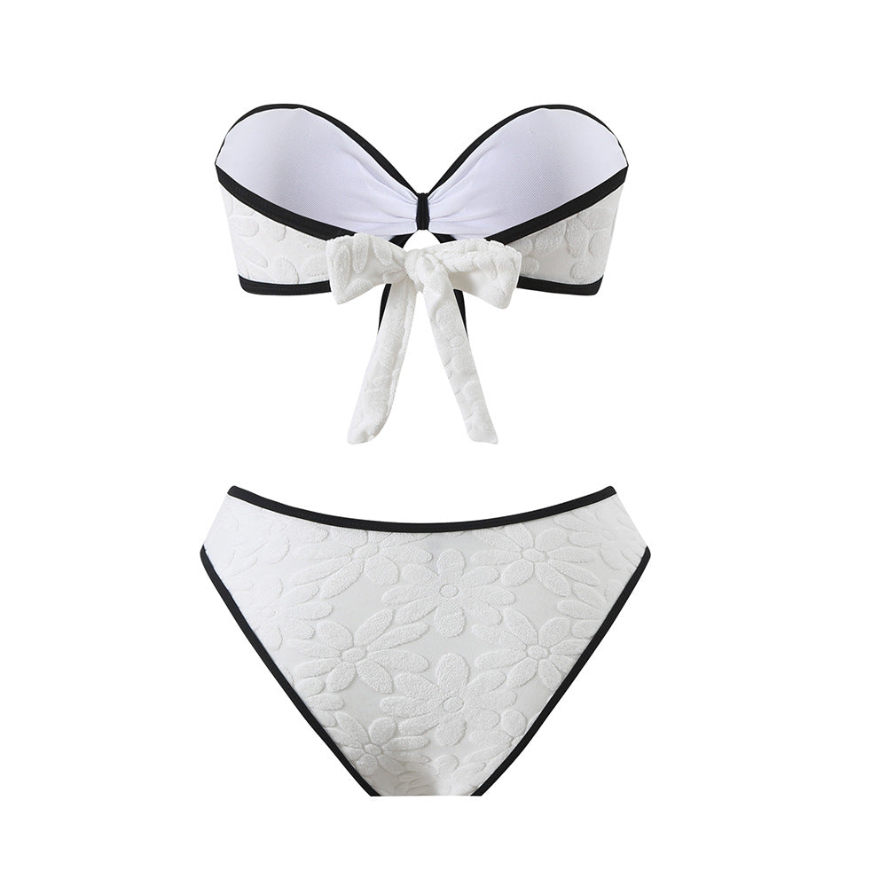 Dame Bandeau-bikini med blomsterprint og dekorativ knude Stilla