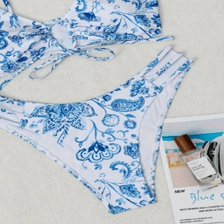 Dame Bikini-sæt med blomsterdesign og raffineret snøring Skovae