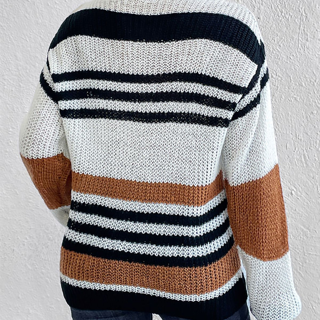 Dame moderigtig strikpullover med afslappet snit og brede striber Stilla
