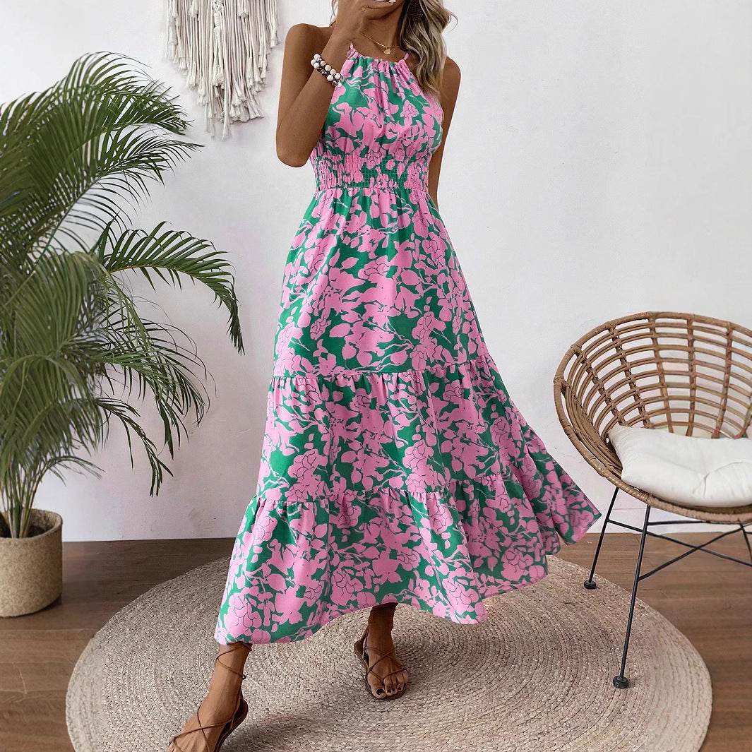 Dame Langlaget Kjole med blomstret Design og elastisk Talje Stilla