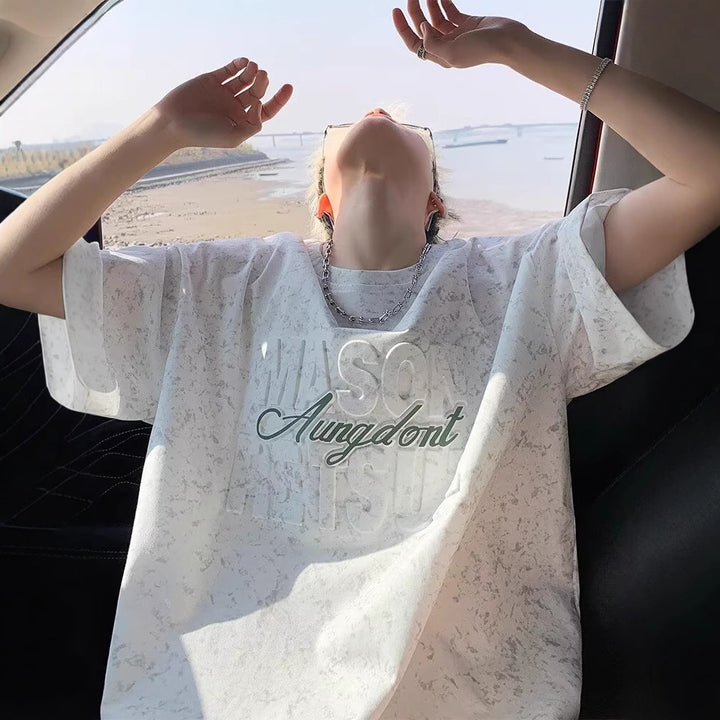 Herrer afslappet T-shirt med kreativ reliefprint Stilla