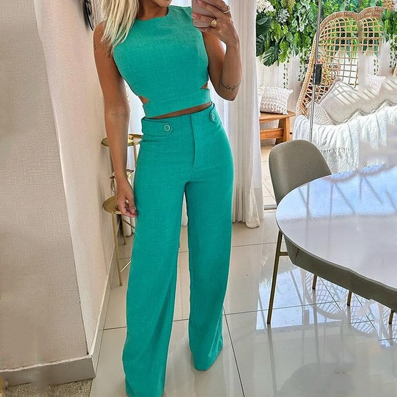 Dame elegant Crop-Top og vide bukser sæt Stilla
