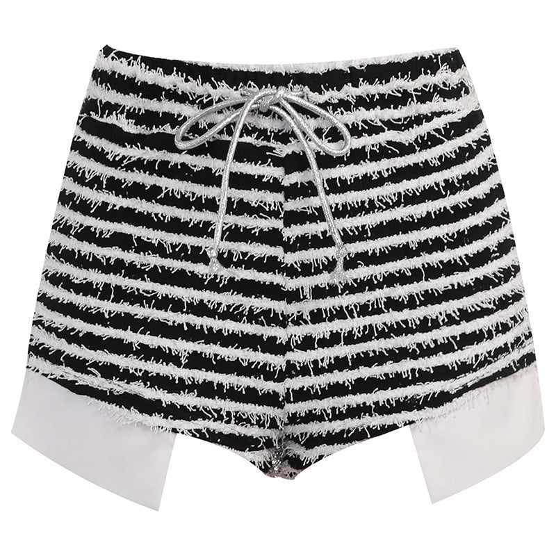Dame fashionable stribede snoretræk-shorts Stilla
