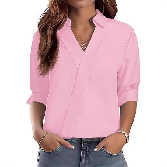 Kvinders elegante V-hals bluse med tekstureret design Stilla