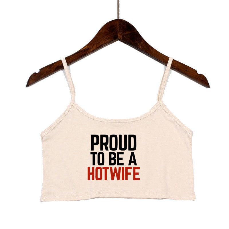 Dame Crop-top med moderne skrifttyper og justerbare stropper Skovae