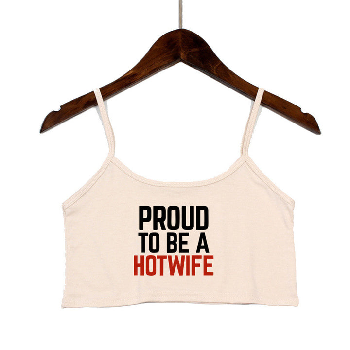 Dame Crop-top med moderne skrifttyper og justerbare stropper Skovae