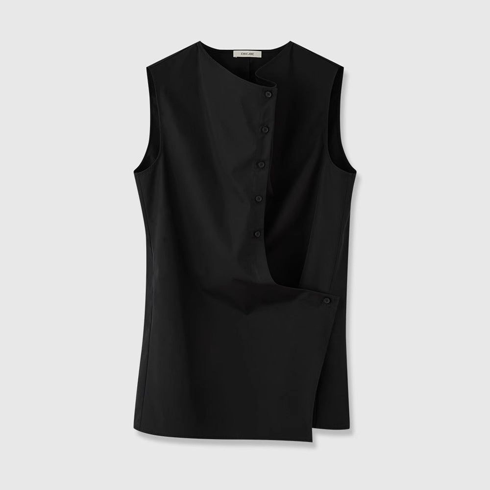 Kvinder Elegant Ærmeløs Skjorte med Asymmetrisk Snit Stilla