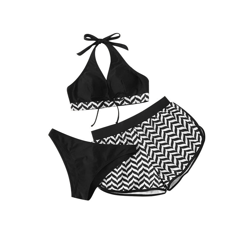 Damer Stilfuld Halter-Bikini-Sæt med mønstrede shorts Stilla