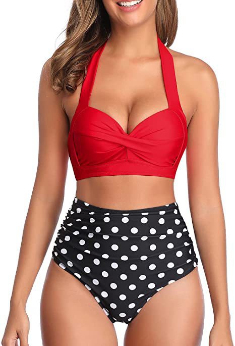 Damer Højskåret Bikini med elegant Faldfront og justerbare Stropper Stilla