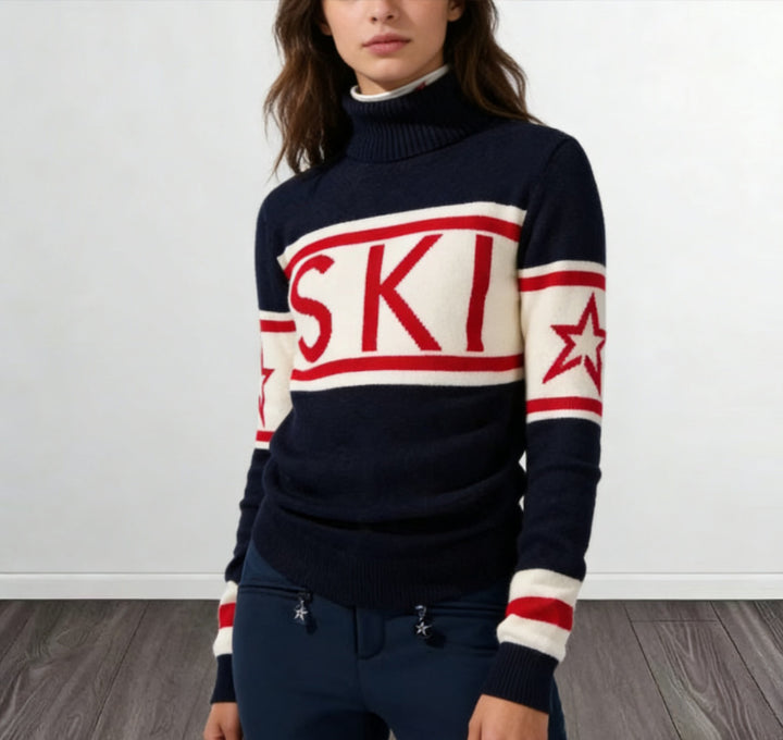 Dame sporty sweater med høj krave og trendy ski design Stilla