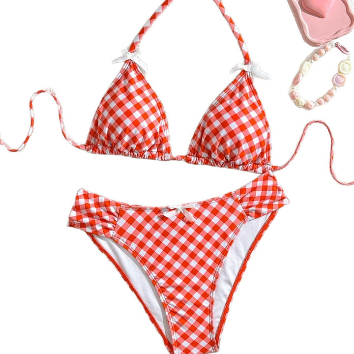 Dame triangel-bikini med legende ternet mønster Skovae
