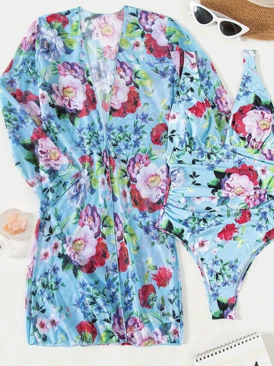 Dame Blomstermønster Svømmebassin Cover-Up Sæt Stilla