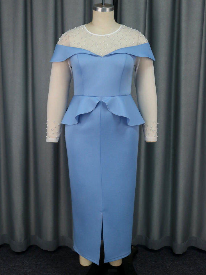 Dame elegant Midi-kjole med off-shoulder design og flæsedetalje Skovae