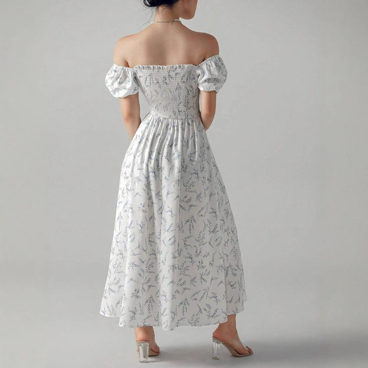 Dame Blomster Puffærmer Maxi Kjole Stilla
