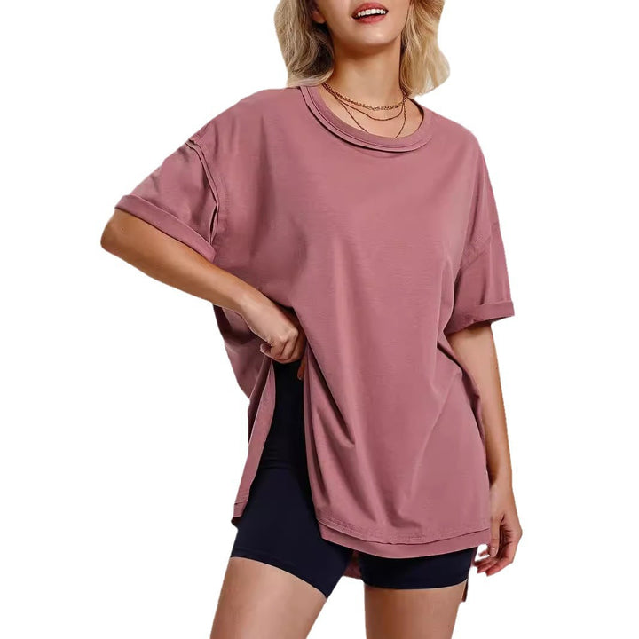 Dame afslappet oversized T-shirt med sidelommer og rund halsudskæring Stiila