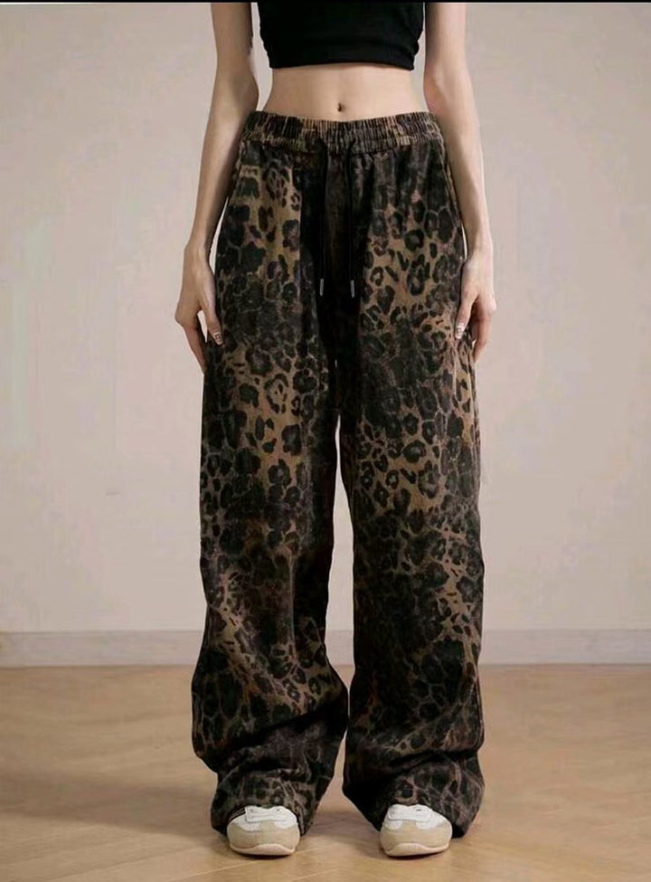 Dame fritidsbukser med leopardmønster og elastisk talje Stilla