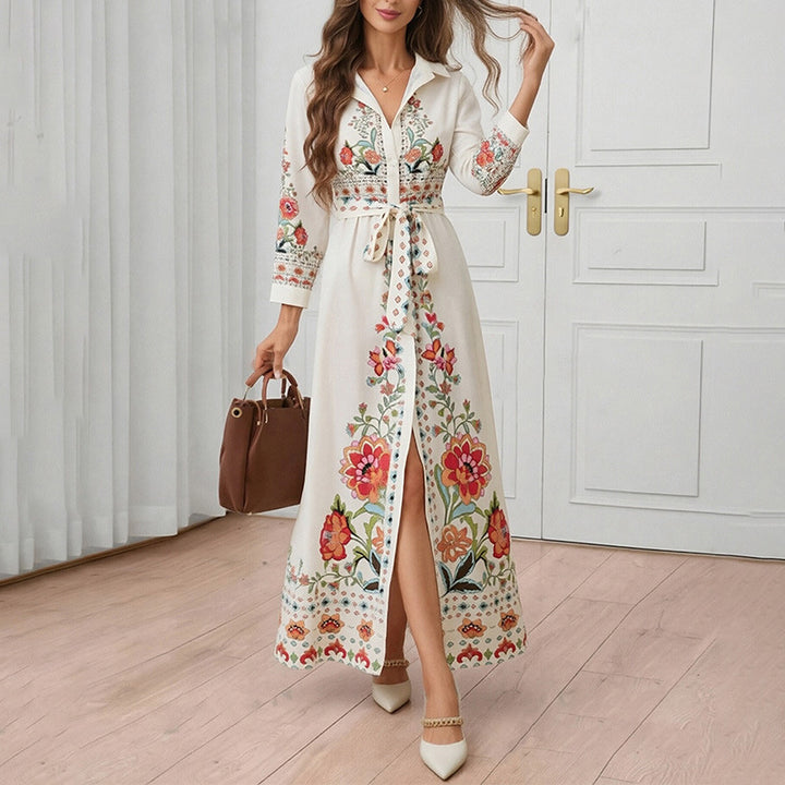 Kvinders Bluse-Maxikjole med intrikat broderi design Stilla