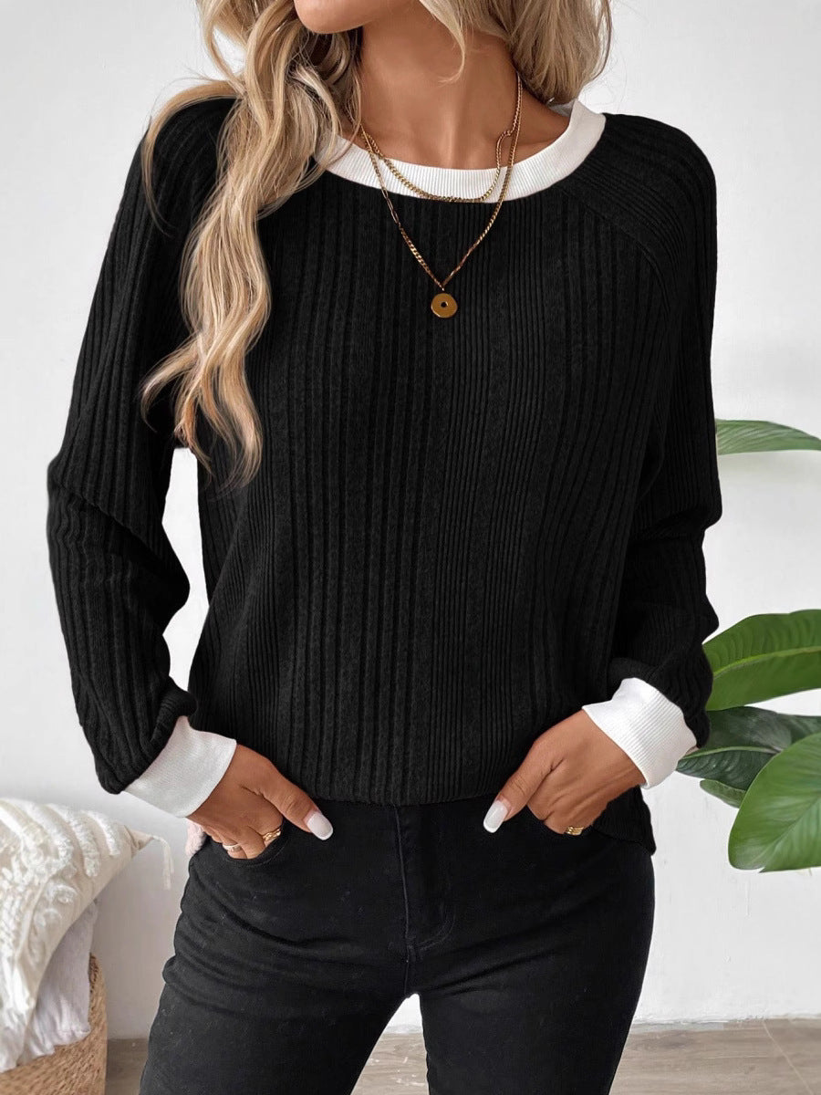 Damer casual sweater med optimal rib strikdesign og kontrasterende kant Stilla