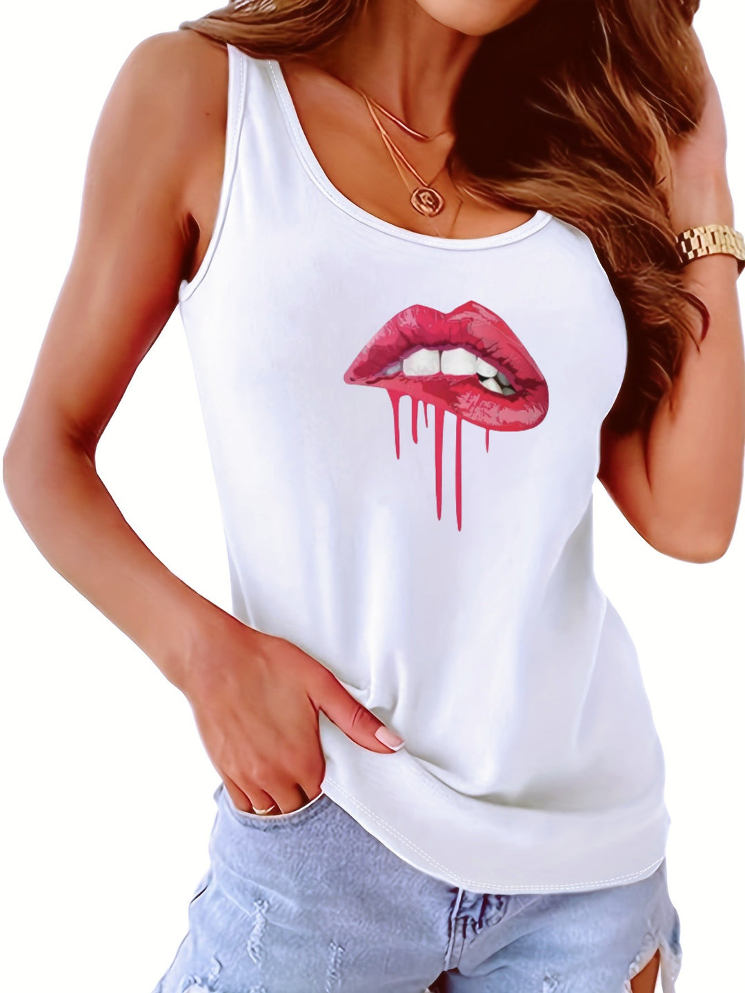 Dame tanktop med kreativt læbedesign Stilla