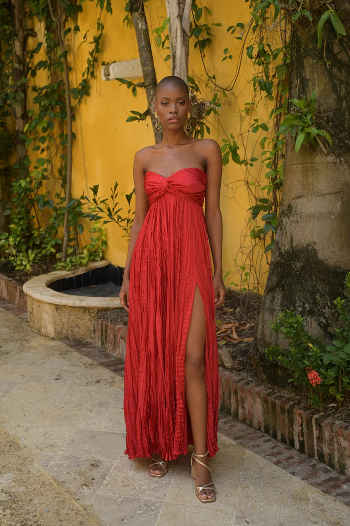 Women's Summer Maxi Dress with Gatherings and Swinging Skirt Skovae