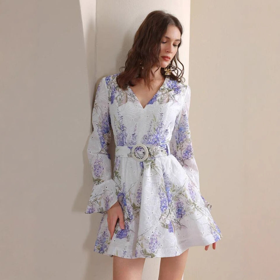 Dame Floral Bellærme Mini Kjole Stilla
