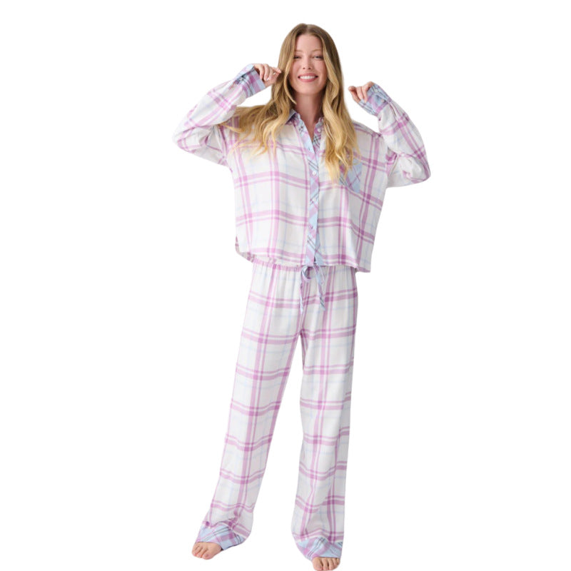 Dame pyjamassæt med ternet mønster og luftig skæring Skovae