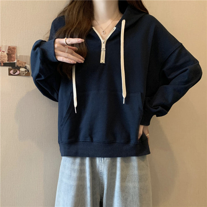 Femme Relaxed Fit Halv-lynlås Pullover Hoodie Stilla
