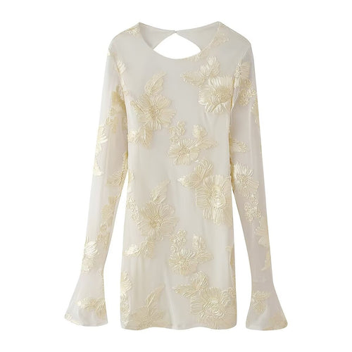 Femme Sheer Broderet Bluse med Bølgeærmer Stilla