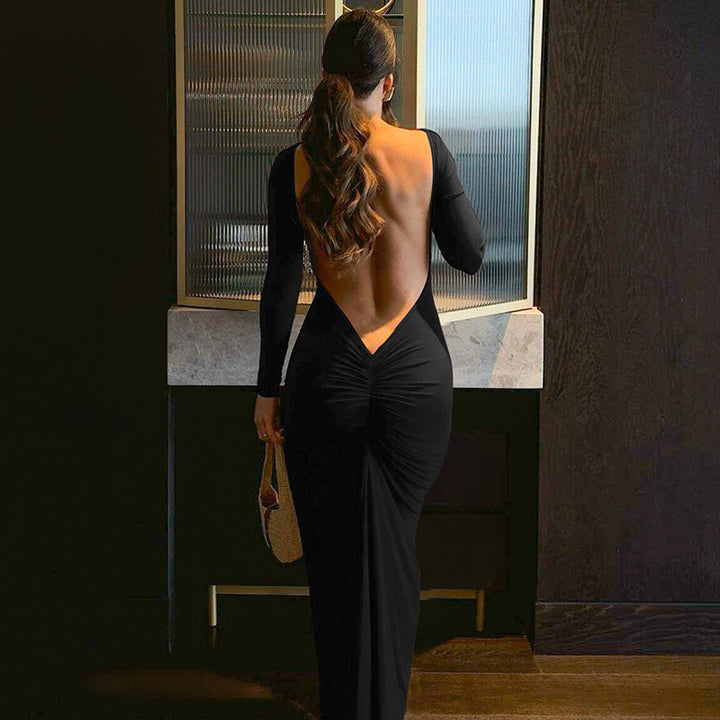 Dame Elegant Langærmet Maxikjole med raffinerede Ruffle detaljer Stilla