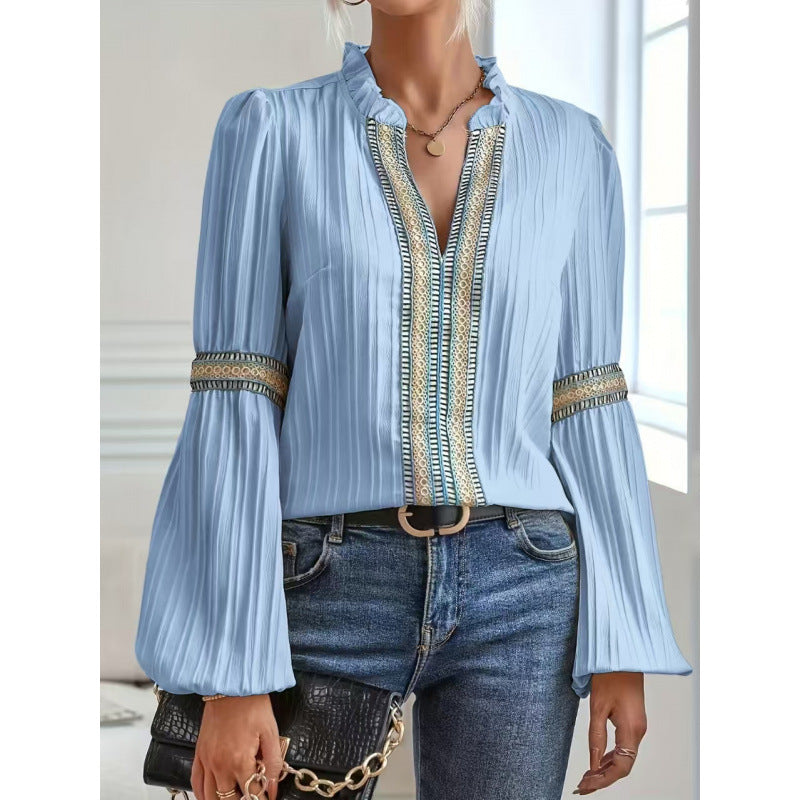 Femme Elegante Faltenbluse med dekorerede manchetter Stilla