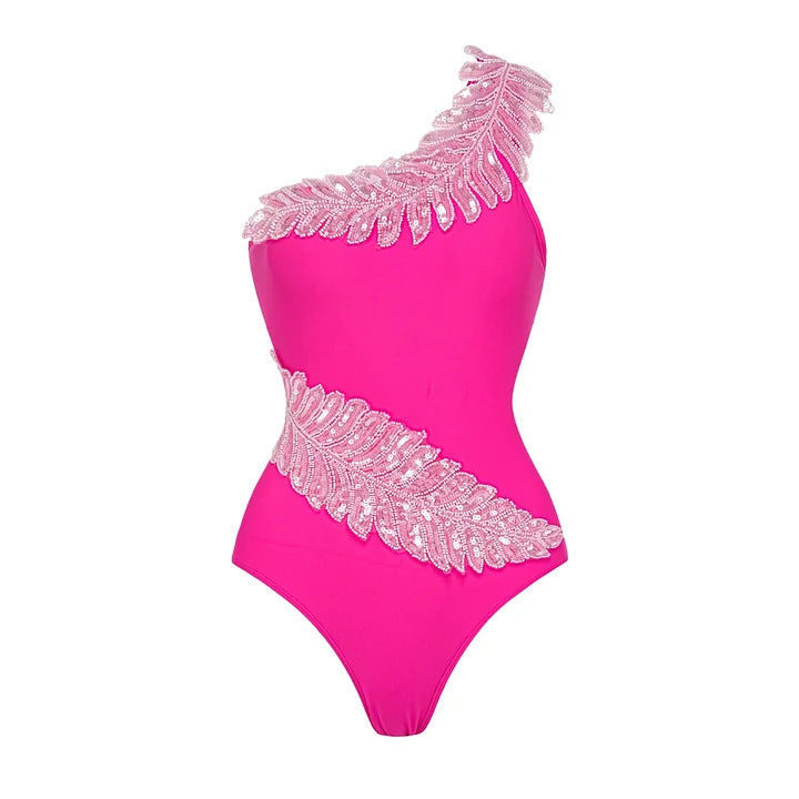 Dame Elegant Einteiler med glitrende pailletapplikationer Skovae
