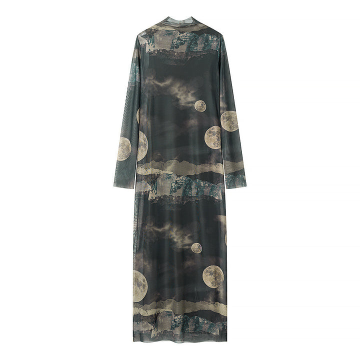 Femme Maxi Gennemsigtig Overlay Kjole med himmelsk Design Stilla