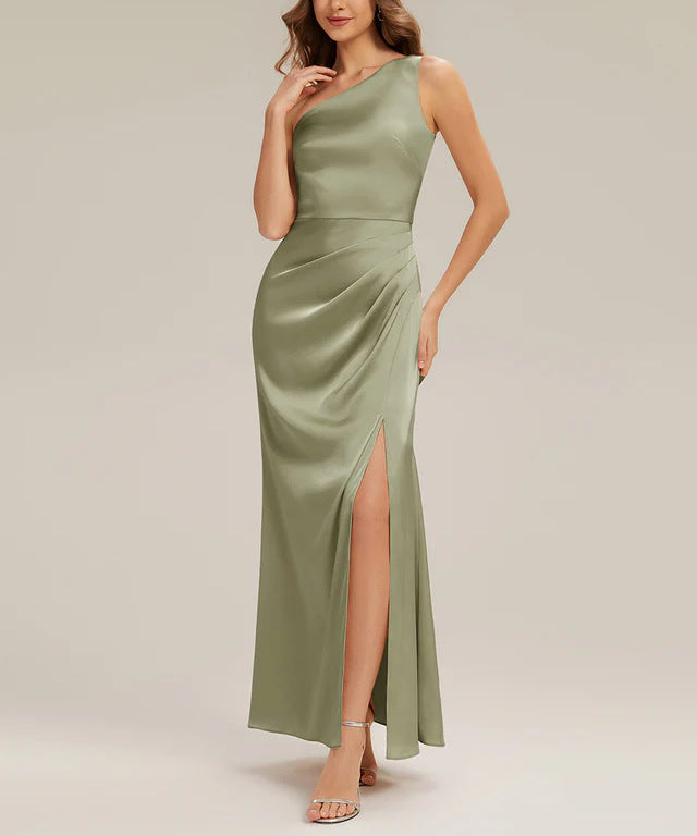 Damer Elegant One-Shoulder Aftenkjole med Drapering Skovae