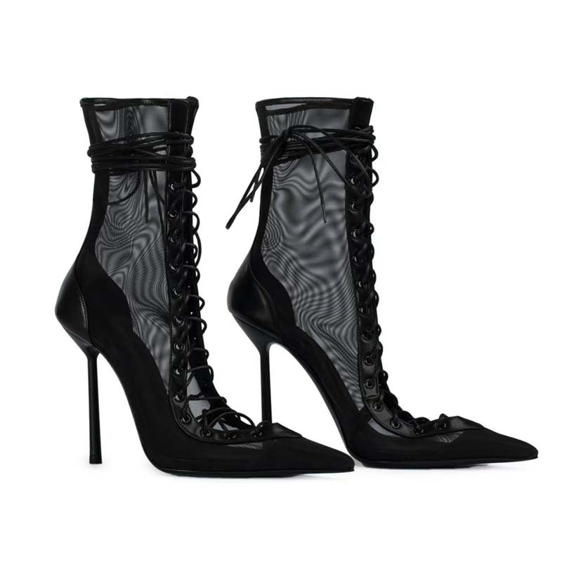 Femme Snørebånd-Høj-Stiletto-Støvler med skulpturelt design Stilla