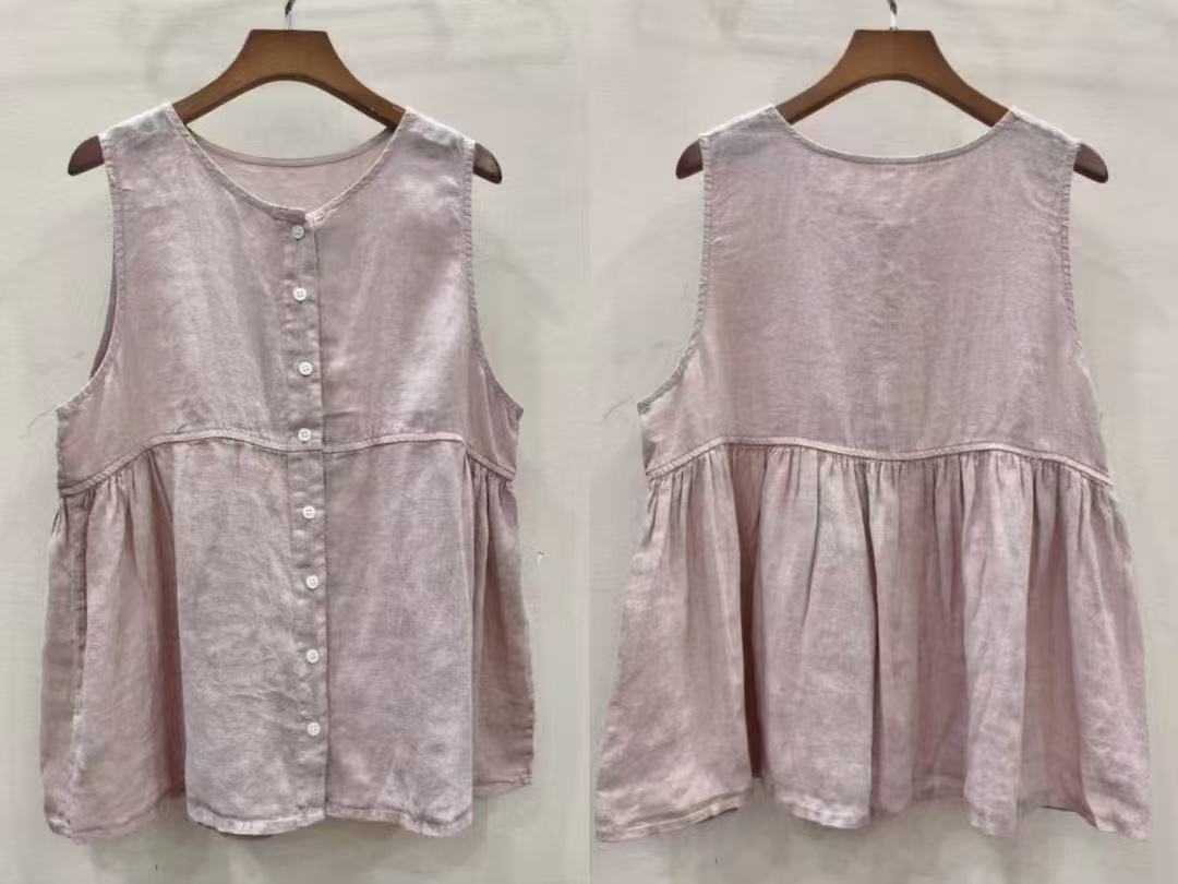 Femme Knap-Ned A-Linje Bluse med plisserede detaljer Stilla