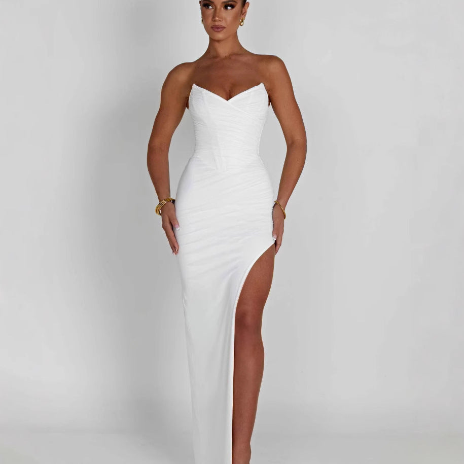 Kvinders elegante maxi kjole med slim fit og sexet slidse design