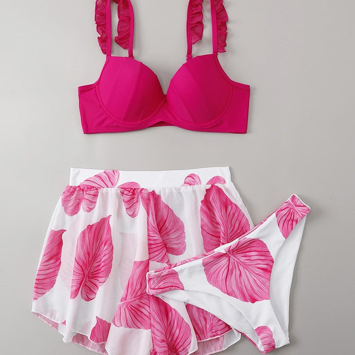 Dame Bikini-sæt med frynset glitrende top og luftig nederdel Skovae