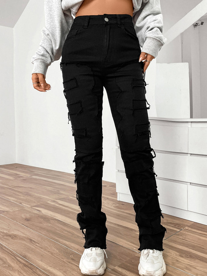 Dame Cargo-Jeans med iøjnefaldende applikationer og afslappet snit Stilla
