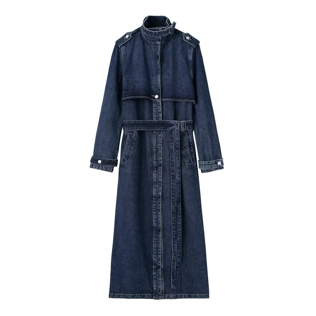 Stilla | Fashionabel Denim Belte Lang Trench Coat