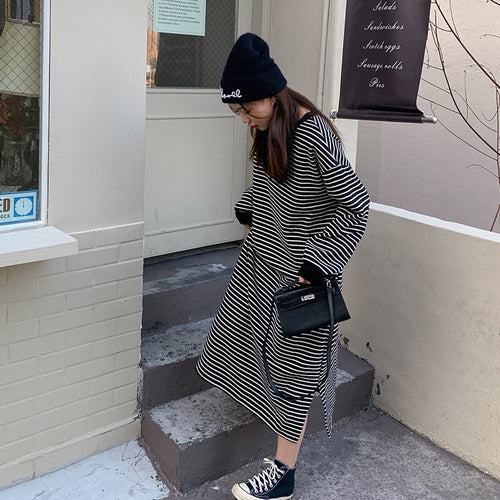 Dame Casual Oversized Stribet Midi Kjole Stilla