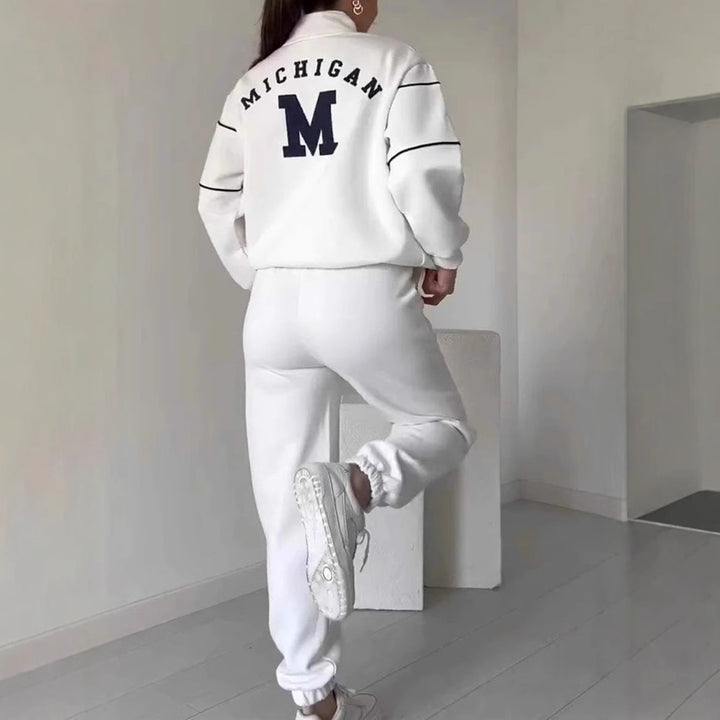 Dame sporty sweatshirt sæt med lynlås og kontrasterende syninger Stiila