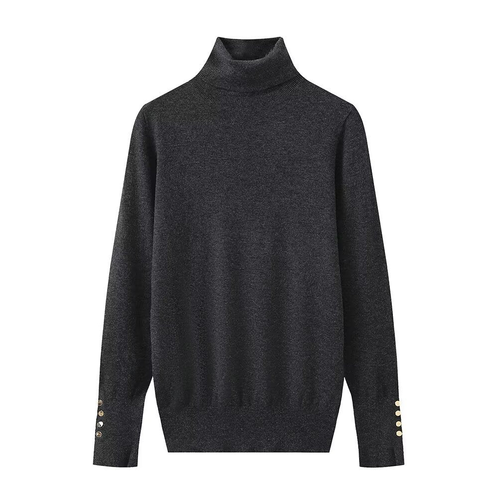 Femme Rullekravepullover med knapdetaljer Stilla