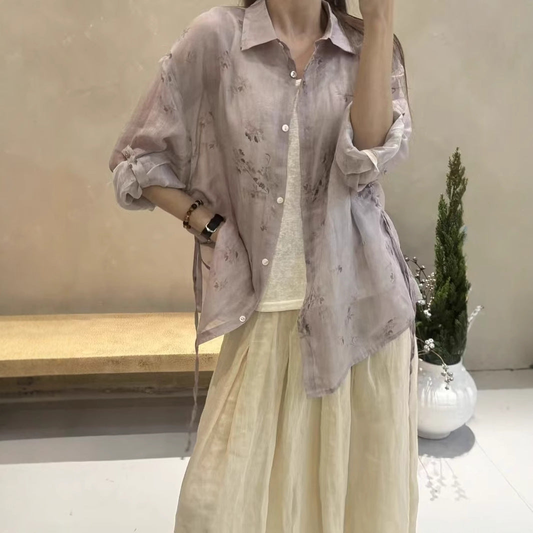 Femme Floral Print Oversized Knaplukning Skjorte Stilla