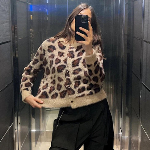 Femme Leopard Print Fuzzy Cardigan Stilla