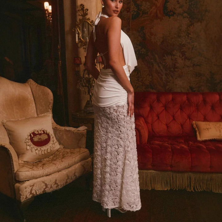 Stilla | Chic Vind 3D Blomst Strop Lang Gown Kjole