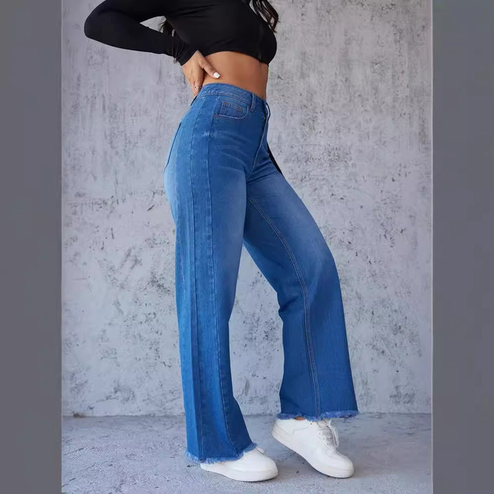 Dame Højtaljede Mom-Jeans med afslappet snit og frynset kant Stilla