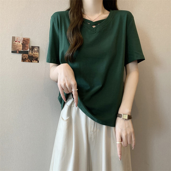 Femme Lækkert V-Hals T-Shirt med unikt Cut-Out-Detalje Stilla