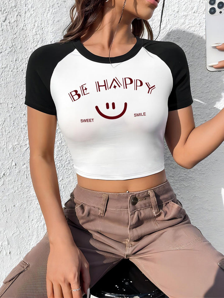 Dame Crop-top med motiverende tekst og afslappet snit Skovae