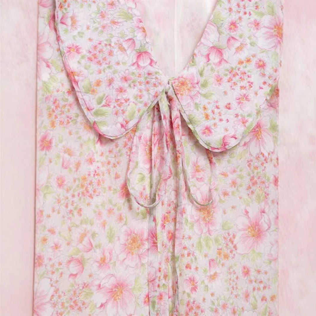 Dame Floral Print Mini Kjole med Rynkede Ærmer Stilla